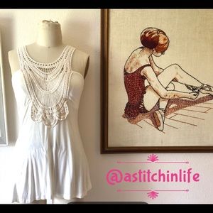 Venus Eggshell White Top with Crocheted Lace Bib